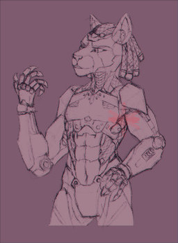 anthro claws dreadlocks hand_on_hip looking_at_hand machine male muscular muscular_anthro muscular_male simple_background solo tube frostwyrm102 android felid leopard mammal pantherine robot low_res mixed_media portrait sketch three-quarter_portrait