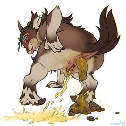 anthro anus blep blue_eyes blue_hair bodily_fluids brown_body brown_fur brown_hair brown_tail butt closed_smile cloven_hooves feces feces_on_ground feces_pile female female_anthro female_peeing female_pooping fur genital_fluids genitals glistening glistening_eyes hair hand_on_butt hooves horizontal_pupils looking_at_viewer mouth_closed multicolored_hair nude peeing pooping pupils rear_view red_tongue scatplay smile solo standing tail tan_body tan_fur tongue tongue_out two_tone_hair urine urine_on_ground vulva watersports lostgoose harper_(lostgoose) bovid caprine goat mammal 1:1 2024 dated hi_res signature