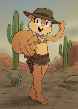 3_toes 4_fingers anthro barefoot bottomwear bra breasts buckteeth cactus cleavage clothed clothing desert duo eyelashes feet female fingers fluffy fluffy_tail gun handgun hat headgear headwear holster holstered_pistol hotpants kerchief looking_at_viewer navel pear-shaped_figure pink_nose plant ranged_weapon revolver shorts small_breasts smile tail teeth toes underwear weapon wide_hips e254e nickelodeon spongebob_squarepants sandy_cheeks mammal rodent sciurid tree_squirrel absurd_res hi_res