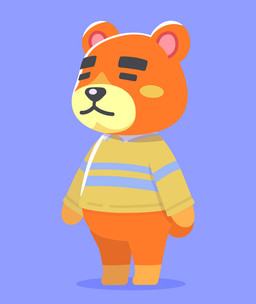 anthro biped black_nose chibi clothing eyes_closed orange_body shirt simple_background solo topwear kopa_nishikida animal_crossing nintendo teddy_(animal_crossing) bear mammal 2021