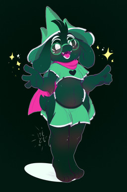 anthro barefoot belly bottomwear clothing digitigrade eyebrows eyewear feet floppy_ears glasses happy hat headgear headwear heart_symbol loincloth male open_mouth smile solo teeth tongue tribal kemotobi deltarune undertale_(series) ralsei canid canine canis domestic_dog mammal 2018 hi_res