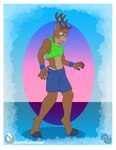 5_fingers abstract_background anthro antlers athletic athletic_anthro athletic_male black_hooves blue_eyes border brown_antlers brown_body brown_fur clothing cloven_hooves crop_top ears_back femboy fingers fur head_tuft hooved_fingers hooves horn logo male multicolored_body multicolored_fur navel open_mouth pivoted_ears scut_tail shirt short_tail slim smile solo standing sweatband tail tan_body tan_fur tank_top teeth text tongue topwear tuft two_tone_body two_tone_fur unguligrade white_border wristband nenanauso subscribestar deer mammal new_world_deer reindeer 2024 artist_logo flat_colors url