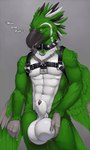 abs animal_genitalia anthro athletic athletic_anthro athletic_male balls beak big_balls biped black_beak black_body black_feathers black_sheath_slit claws collar feathers finger_claws genitals green_body green_feathers grey_background hand_on_own_balls harness huge_balls looking_at_viewer male multicolored_body multicolored_feathers penis penis_tip sheath sheath_slit simple_background solo spiked_collar spikes text white_balls white_body white_feathers white_sheath yellow_eyes truegrave9 ake avian bird 2024 3:5 digital_media_(artwork) english_text hi_res