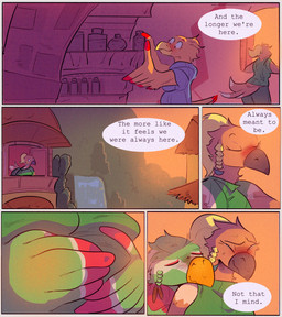 anthro beak belly blush breasts eyelashes eyes_closed feather_hands feathers female group hand_on_belly hug looking_out_window male male/female multiple_pregnancies personality_change pregnant pregnant_anthro pregnant_female romantic romantic_couple smile text thought_bubble trio zoba_(artist) nintendo the_legend_of_zelda pokali_(woodnote) avian rito comic english_text hi_res