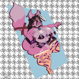anthro bell belly belt big_breasts big_butt breasts bulge butt clothing ear_piercing ear_ring female fur herm huge_breasts huge_butt huge_thighs intersex legwear piercing pink_body pink_fur ring_piercing skimpy_bikini solo stockings thick_thighs undersized_clothing wasabiiitornado canid canine fox mammal 1:1 hi_res