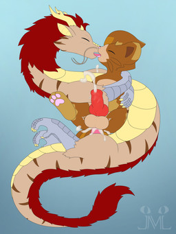 anal anal_penetration animal_genitalia animal_penis belly bodily_fluids brown_body brown_fur brown_scales canine_genitalia canine_penis coiling cuddling cum cum_in_ass cum_inside duo erection feet feral fur genital_fluids genitals horn kissing knot making_out male male/male penetration penis scales slit_penis talons tan_belly tapering_penis toes jm-luxro mythology leon_(leonnoodle) luxro dragon eastern_dragon lewxen mythological_creature mythological_scalie scalie 3:4 absurd_res hi_res