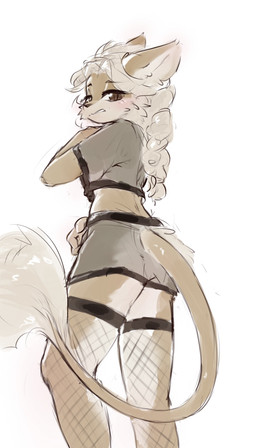 ambiguous_anthro ambiguous_gender anthro biped bottomwear braided_hair brown_body brown_clothing brown_fur brown_hair clothed clothed_ambiguous clothed_anthro clothing fishnet_clothing fishnet_legwear fully_clothed fully_clothed_ambiguous fully_clothed_anthro fur fur_tuft hair legwear light_blush long_hair looking_at_viewer looking_back looking_back_at_viewer low-angle_view monotone_body monotone_fur monotone_hair shirt shorts simple_background single_braid slim slim_ambiguous slim_anthro solo straight_hair tail tail_tuft three-quarter_view topwear tuft white_background lunargent ambiguous_species 2026 4:7 absurd_res digital_drawing_(artwork) digital_media_(artwork) flat_colors hi_res portrait three-quarter_portrait