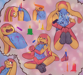 anthro bdsm blush bondage bound breasts candle candlelight chest_tuft erection eyes_closed fangs fantasizing featureless_breasts fire floppy_ears fur genitals gynomorph humanoid_genitalia humanoid_penis intersex light long_ears looking_back lying nude on_front open_mouth pain penis restrained restraints sharp_teeth simple_background sitting small_breasts smile solo teeth tongue tuft wax_play ray_karr ray_karr_bunny_(ray_karr) domestic_rabbit lagomorph leporid lop_rabbit mammal oryctolagus rabbit 2025 absurd_res digital_media_(artwork) hi_res nonbinary_(lore)