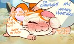 animal_genitalia animal_penis announcing_orgasm balls balls_on_face bodily_fluids cum cum_on_face erection genital_fluids genitals male male/male musk musk_clouds penis text crushpepper hamtaro_(series) hamtaro oxnard_(hamtaro) cricetid hamster mammal rodent english_text hi_res