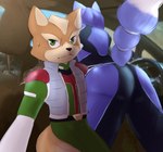 anthro butt butt_focus car car_interior clothing duo female inside_car inside_vehicle male tight_clothing vehicle missmccloud he_wants_to_order nintendo star_fox fox_mccloud krystal_(star_fox) canid canine fox mammal hi_res meme shaded