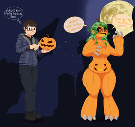 asking asking_self asking_what beard before_and_after black_sclera bottomwear breast_growth breasts brown_hair clothing combined_scene dialogue eyewear facial_hair featureless_breasts female food footwear for_a_head fruit full_moon gender_transformation glasses green_hair growth hair holidays human_to_humanoid inner_monologue jacket leaf male moon mtf_transformation not_furry nude open_mouth orange_body outline_thought_bubble pants plant plant_transformation pumpkin pumpkin_belly pumpkin_head question questioning_tone shoes solo species_transformation speech_bubble standing surprised talking_to_self text thinking thought_bubble topwear transformation verbal_reaction_to_tf wide_hips mentalcrash halloween elemental_creature flora_fauna food_creature human humanoid living_fruit mammal object_head 2020 absurd_res english_text hi_res