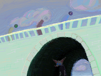 ambiguous_gender anthro arch black_clothing black_shirt black_t-shirt black_topwear blue_eyes bridge clothing cloud detailed_background fur group male outside shirt t-shirt tan_body tan_fur topwear demensa canid canine canis domestic_dog humanoid mammal 2019 4:3 digital_media_(artwork) pixel_(artwork)