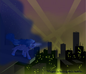 blue_body blue_feathers blue_hair building city crown cutie_mark detailed_background feathered_wings feathers female feral hair headgear horn lights long_hair magic night sky skyscraper solo star starry_sky struggling toony wings grayma1k friendship_is_magic hasbro my_little_pony mythology princess_luna_(mlp) equid equine mammal mythological_creature mythological_equine winged_unicorn