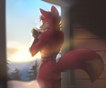 2023 5_fingers anthro butt canid canine day detailed_background digital_media_(artwork) eyebrows eyelashes eyes_closed fingers fox koul male mammal nude outside sky solo standing