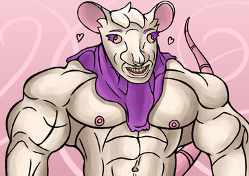 anthro hair lips male muscular navel nipples simple_background solo standing tail teeth eyescutout reggie_(whygena) mammal mouse murid murine rat rodent colored hi_res