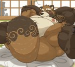 anthro belly blush brown_body brown_fur fur inside kemono lying male moobs nipples overweight overweight_anthro overweight_male scar silhouette solo gapao lifewonders tokyo_afterschool_summoners gyobu's_underlings gyobu_(tas) canid canine mammal raccoon_dog tanuki 2020 hi_res