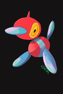 ambiguous_gender beak big_eyes big_head floating_head glitch horn simple_background solo tail yellow_eyes geta_(artist) nintendo pokemon digital_creature generation_4_pokemon glitch_creature pokemon_(species) porygon-z 2024 film_grain full-length_portrait hi_res portrait