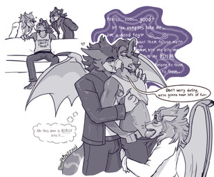 anthro anthro_on_anthro anthro_penetrated anthro_penetrating anthro_penetrating_anthro bulge clothed clothed_anthro clothing dialogue dominant dominant_male eye_contact fellatio from_behind_position genitals group hand_under_shirt hypnosis hypnotic_eyes looking_at_another male male/male male_penetrated male_penetrating male_penetrating_male membrane_(anatomy) membranous_wings mind_control nervous open_mouth oral penetration penile penile_penetration penis ringed_eyes sex speech_bubble submissive submissive_male text thought_bubble tongue tongue_out trio wings bloodybuzzard mythology anglerfish aquatic avian bat fish flying_fox gryphon mammal megabat mythological_avian mythological_creature vampire english_text hi_res monochrome sketch_page