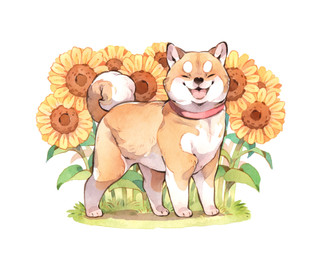 ambiguous_gender brown_body brown_fur collar collar_only eyes_closed feral flower fur grass nude open_mouth plant simple_background smile solo sunflower tail white_background animalk canid canine canis domestic_dog mammal 2023 absurd_res digital_media_(artwork) hi_res