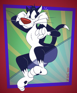 3_toes 4_fingers anthro arched_soles belly bent_legs big_butt biped black_body black_eyes black_fur black_pawpads butt butt_from_the_front cheek_tuft curling_tail curling_toes curvy_figure dipstick_tail facial_tuft feet fingers fur glance glass gloves_(marking) hand_behind_head head_tuft humanoid_feet humanoid_hands humanoid_heel leg_markings lines_drawn looking_at_viewer male markings nude pawpads pecs plantigrade pose raised_tail red_nose sitting sitting_on_glass slightly_chubby slightly_chubby_anthro slightly_chubby_male small_waist smile smiling_at_viewer socks_(marking) soles solo tail tail_markings toes toony tuft whisker_spots whiskers white_belly white_body white_feet white_fur white_hands white_sclera white_tail_tip wide_hipped_anthro wide_hipped_male wide_hips gavanzude looney_tunes warner_brothers sylvester_(looney_tunes) domestic_cat felid feline felis mammal tuxedo_cat 2026 alternate_version_at_paywall colored digital_drawing_(artwork) digital_media_(artwork) flat_colors hi_res pinup signature