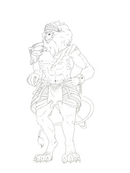 abs anthro armor bottomwear clothed clothing headgear helmet loincloth male mane melee_weapon mouth_closed muscular muscular_anthro muscular_male navel pecs scar shoulder_pads simple_background solo standing sword topless unsigned weapon papayafurry felid lion mammal pantherine 3:4 full-length_portrait hi_res monochrome portrait