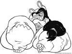 anthro breasts buckteeth clothing eyewear female glasses hair huge_thighs hyper hyper_thighs nipple_outline open_mouth overweight overweight_anthro overweight_female shirt solo teeth thick_thighs topwear deonwolf fia_(deonwolf) lagomorph leporid mammal rabbit 2010 line_art monochrome