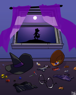 anthro biped black_bottomwear black_clothing black_skirt bottomwear bowl candy clothing container curtains dessert discarded_clothing discarded_panties discarded_underwear eyewear female food full_moon glasses glasses_off hair hat headgear headwear holidays moon night nude open_window panties purple_clothing purple_shirt purple_tank_top purple_topwear round_glasses shirt short_hair silhouette skirt solo standing tail tank_top topwear underwear window witch_hat foxboy83 tootaloo halloween vixen_logic arctica_(vixen_logic) arctic_fox canid canine fox mammal true_fox 4:5 colored digital_media_(artwork) hi_res shaded