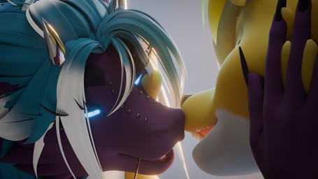 blue_eyes duo female hand_on_face horn open_mouth piercing haolde haolde_(character) namaeri celestial_dragon 16:9 3d_(artwork) blender_(artwork) blender_cycles_(artwork) digital_media_(artwork) hi_res widescreen