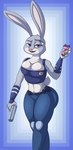 barely_visible_nipples belly belt belt_buckle belt_pouch bottomwear buckle clothing electroshock_weapon female gun navel nipples police police_officer ranged_weapon solo taser tight_bottomwear tight_clothing weapon mazilion disney zootopia judy_hopps lagomorph leporid mammal rabbit hi_res