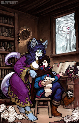 anklet anthro barefoot bookmark clothing feet female group jewelry library magic male reading robe scroll sitting storm trio wax heavyrivet f.m.merill magise nirmala_firestarter nirmala_newt sanedea amphibian familiar ghost human imp mammal newt pompetune salamander scalie spirit hi_res