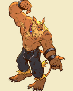 anthro barazoku big_feet bottomwear claws clothing feet jewelry leather leather_bottomwear leather_clothing leather_pants male male_anthro mane muscular muscular_anthro necklace pants toe_claws rickleone bandai_namco digimon digimon_(species) felid leomon lion mammal pantherine hi_res