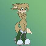 anthro biped blush boots breasts clothing covering covering_breasts covering_self female footwear genitals green_eyes nude pussy shoes simple_background solo standing zeiramzero sega sonic_the_hedgehog_(series) fan_character felicity canid canine fennec_fox fox mammal true_fox 1:1 absurd_res hi_res