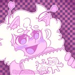 4_fingers ambiguous_gender antennae_(anatomy) blush blush_lines checkered checkered_background drawing_(object) eyebrows eyewear fingers fluffy fluffy_hair glasses glistening glistening_eyes hair happy headpat heart_antennae holding_drawing humanoid_focus pattern_background pink_antennae pink_body pink_ears pink_skin pointy_ears prick_ears purple_blush purple_eyes purple_heart purple_mouth purple_tongue round_glasses simple_background sketchbook solo solo_focus tongue white_eyebrows white_hair pedrodesenhador animal_humanoid cat_humanoid felid felid_humanoid feline feline_humanoid human humanoid mammal mammal_humanoid 1:1 2023 artist_name colored halftone hi_res restricted_palette watermark