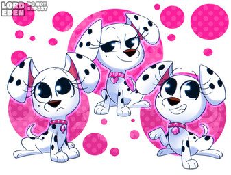 black_nose black_spots circle_collar_tag collar collar_tag diamond_collar_tag dotted_background eyelashes female feral floppy_ears fur group heart_collar_tag markings mole_(marking) pattern_background pink_collar pink_inner_ear pink_spots simple_background spots toony trio white_body white_fur l0rdeden 101_dalmatian_street 101_dalmatians disney dallas_(101_dalmatians) deja_vu_(101_dalmatians) destiny_(101_dalmatians) triple_d_(101_dalmatians) canid canine canis dalmatian domestic_dog mammal