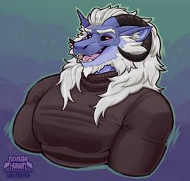anthro black_sclera clothed clothed_anthro clothing facial_hair green_background hair horn male male_anthro open_mouth pecs pecs_outline purple_background simple_background solo sweater tight_clothing topwear turtleneck white_hair sinisterheaven mythology dragon mythological_creature mythological_scalie scalie bust_portrait hi_res portrait