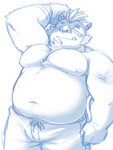 anthro belly bottomwear clothing kemono male moobs nipples overweight overweight_anthro overweight_male pants simple_background solo white_background nunutaro3 lifewonders tokyo_afterschool_summoners ganglie_(tas) mammal suid suina sus_(pig) wild_boar 2020 3:4 blue_and_white hi_res monochrome