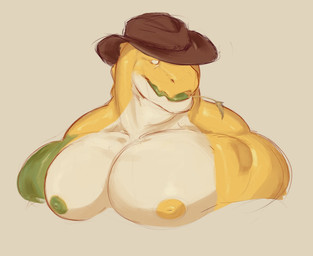 anthro areola asymmetrical_coloring barazoku big_muscles big_pecs brown_clothing brown_hat brown_headwear candy clothing countershade_face countershade_neck countershade_torso countershading deltoids dessert food green_areola green_body green_nipples green_tongue gummy_(food) hat headgear headwear looking_aside male male_anthro manly monotone_background multicolored_body muscular muscular_anthro muscular_male nipples no_pupils non-mammal_nipples open_mouth open_smile pecs simple_background smile solo three-quarter_view tongue trapezius wheat_in_mouth white_body white_countershading yellow_areola yellow_body yellow_nipples theor glitch_productions the_amazing_digital_circus gummigoo_(tadc) crocodilian food_creature gummy_creature living_candy reptile scalie bust_portrait colored_sketch digital_drawing_(artwork) digital_media_(artwork) hi_res portrait shaded sketch