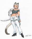 belly clothed clothing female fur looking_at_viewer melee_weapon solo sword weapon koshkio reina_(koshkio) animal_humanoid cat_humanoid domestic_cat felid felid_humanoid feline feline_humanoid felis humanoid mammal mammal_humanoid siamese hi_res