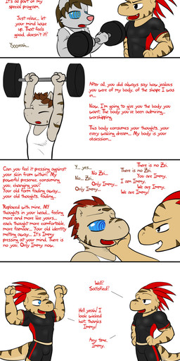 anthro assimilation brainwashing chibi clone duo himbofication hypnosis intelligence_loss jock male mind_control muscular spiral spiral_eyes text transformation transformation_through_hypnosis twinning nx-42 canid canine canis dinosaur dromaeosaurid mammal prehistoric_species reptile saurischian scalie theropod velociraptor wolf absurd_res english_text hi_res