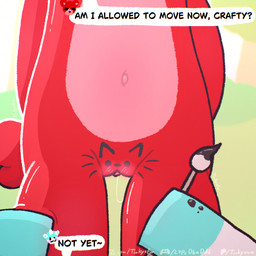 :3 anthro belly blush blush_lines bodily_fluids brush dialogue duo female female/female fur genital_fluids genitals hand_on_leg hooves horn leg_grab navel outside paint paint_on_body painting_(object) precum red_body red_fur smile speech_bubble tail text thigh_grab unicorn_horn vaginal_fluid_string vaginal_fluids vulva white_body white_fur tinky mob_entertainment mythology poppy_playtime pussy-cat_(meme) smiling_critters bobby_bearhug craftycorn bear equid equine mammal mythological_creature mythological_equine unicorn 1:1 english_text meme url