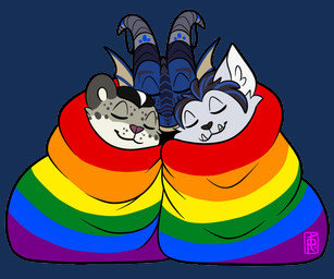 anthro bedding blanket cuddling flag group lgbt_pride male male/male pride_color_flag pride_colors rainbow_flag rainbow_pride_flag rainbow_symbol trio palehorntea blizzard_entertainment european_mythology lgbt_pride_month microsoft mythology the_elder_scrolls warcraft kyanathal reingarde umbrose canid dracthyr dragon felid khajiit mammal mythological_creature mythological_scalie pantherine scalie snow_leopard werecanid werecreature western_dragon worgen 2026 alpha_channel