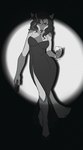 alcohol anthro beverage biped clothed clothing dress female glass gun handgun jewelry looking_at_viewer necklace noir pistol ranged_weapon simple_background solo standing weapon wide_hips wine piranhapettingzoo canid canine canis mammal wolf hi_res monochrome