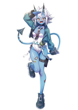 2_horns accessory blue_body blue_skin breasts clothing ear_piercing ear_ring female footwear horn humanoid_pointy_ears jacket leotard necktie piercing pointy_ears ring_piercing shoes simple_background small_breasts solo spade_tail strapless_clothing strapless_leotard tail topwear unzipped_jacket white_background comaya_0303 asian_mythology east_asian_mythology japanese_mythology mihoyo mythology zenless_zone_zero soukaku demon humanoid oni yokai 2025 absurd_res full-length_portrait hi_res portrait