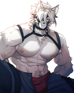 abs anthro barazoku biceps big_muscles biped fur harness huge_muscles looking_at_viewer male muscular muscular_anthro muscular_male muzzle_(object) muzzled nipples pecs pink_nipples red_eyes shirtless_anthro shirtless_male solo vein veiny_muscles white_body white_fur zeeartem mihoyo zenless_zone_zero von_lycaon canid canine canis mammal wolf 2024 4:5 absurd_res hi_res