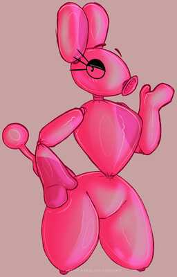 anthro female gesture inflatable latex looking_at_viewer simple_background solo tail marvelous_managerie animate_inanimate canid canine living_inflatable mammal absurd_res digital_media_(artwork) hi_res
