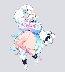 balls big_balls big_breasts big_penis black_nails bottomless breasts choker claws clothed clothing colored_nails cuff_(restraint) fangs foreskin genitals glistening glistening_balls glistening_genitalia glistening_penis gynomorph hair hair_bun hair_over_eyes huge_breasts huge_penis humanoid_genitalia humanoid_penis intersex jewelry muscular muscular_intersex nails necklace open_mouth penis restraints shackles shirt solo teeth thick_thighs topwear white_hair white_nails nedoiko marie_(zanamaoria) animal_humanoid bear humanoid mammal mammal_humanoid polar_bear_humanoid ursid_humanoid ursine ursine_humanoid hi_res