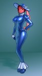 anthro big_breasts blue_clothing blue_dress blue_footwear blue_hat blue_headwear blue_high_heels blue_latex breasts clothed clothed_anthro clothed_female clothing dress female footwear fur glistening glistening_clothing glistening_dress glistening_latex hair hat headgear headwear high_heels hobble_dress latex latex_clothing latex_dress long_ears pink_body pink_fur platform_footwear platform_heels red_eyes red_hair shoes simple_background solo standing wearing_hat zipper buffbumblebee ruby_(buffbumblebee) lagomorph leporid mammal rabbit 2024 absurd_res hi_res