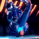 anal anal_penetration anthro anthro_penetrated anus anus_only armband bouncing_butt breath butt clothing detailed_background dildo dildo_in_ass dildo_insertion dildo_sitting female female_penetrated glowing_lubricant grey_body logo looking_pleasured lube mostly_nude object_in_ass orange_dildo penetration raised_tail sex_toy sex_toy_in_ass sex_toy_insertion solo spines striped_body stripes tail tail_anus teeth thick_tail xcytilinsk alien scalie 1:1 2023 3d_(artwork) 3d_animation animated digital_media_(artwork) no_sound short_playtime webm