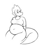 annoyed anthro belly big_belly bottomless clothed clothing deep_navel female midriff navel overweight shirt solo tail topwear wide_hips digitalpelican mythology sasha_(digitalpelican) dragon lizard mythological_creature mythological_scalie reptile scalie monochrome