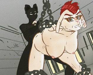 angry anthro blue_eyes breasts chain duo faceless_character faceless_male female floppy_ears forced fur fur_tuft gradient_background hand_held looking_at_viewer lop_ears male male/female mohawk penetration prison rape restrained_arms sex simple_background submissive submissive_anthro submissive_female tuft leavee_(artist) ambiguous_species humanoid lagomorph leporid mammal rabbit 2025 colored digital_drawing_(artwork) digital_media_(artwork) shaded